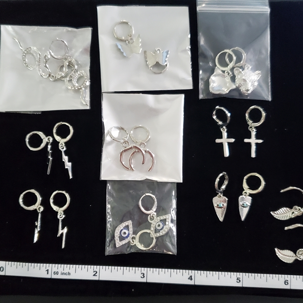 3/$30 - Set of Silver Dangle Loop Earrings